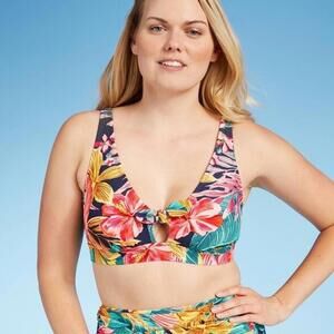 Kona Sol Floral‎ Women's Tie-Front Bikini Top Size S